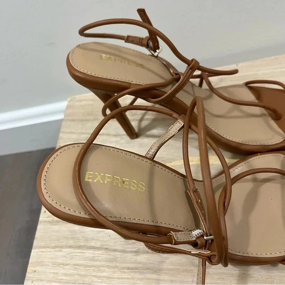 Express Brown Square Toe Lace Up Stiletto Heel 8 - Picture 8 of 8